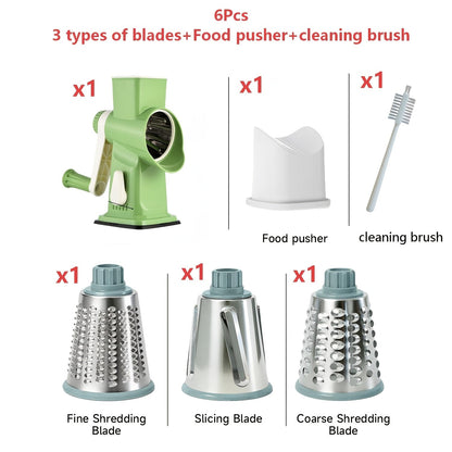 Rotary Vegetable Chopper Cheese Grater 5 Interchangeable Drum Blades Suction Base Handle for Cheese Vegetables Nuts Slicing Shredding
