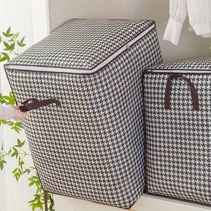Large Storage Bags Houndstooth Non-Woven Fabric Organizer with Double Zipper & Handles – 160L/180L Dustproof Foldable Storage Box