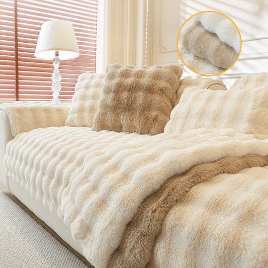 Sofa Cover Bubble Faux Rabbit Fur Panels with Silicone-Dot Backing for Seat, Armrest or Backrest