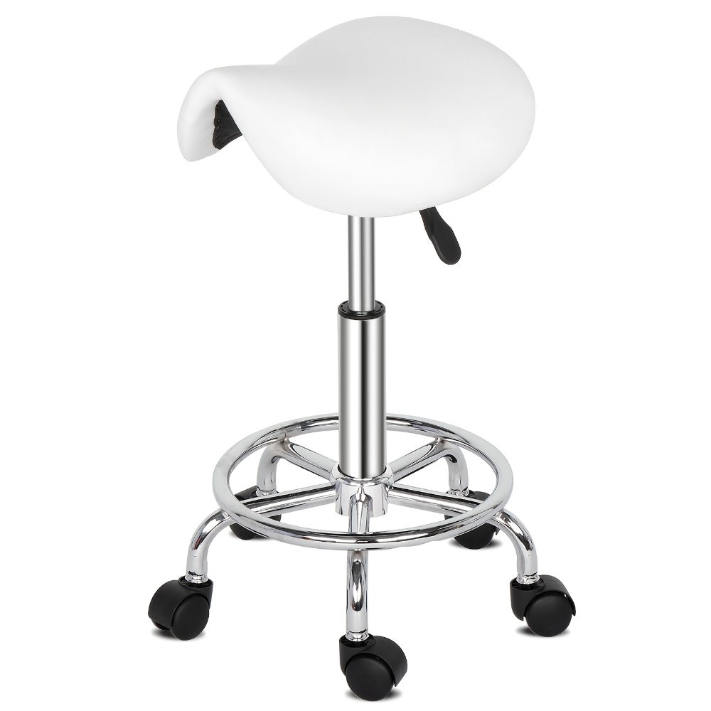Saddle & Round Salon Stool with Backrest 360-Degree Swivel, Adjustable Height Professional Chair for Salon