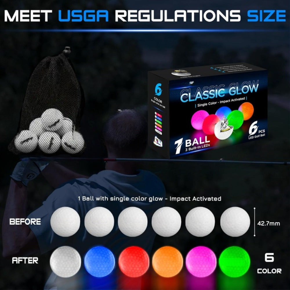 LED Golf Balls Glow in the Dark, Ultra-Bright 3-LED Night Golf Balls with 8-Min Reset Timer & Mesh Bag