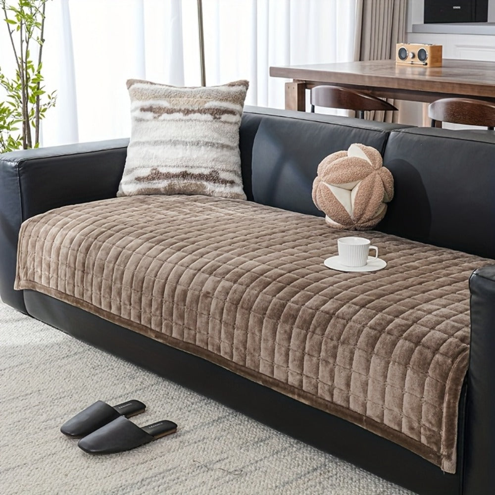 Sofa Cushion Cover Flannel Non-Slip Bohemian Style Soft Plush Couch Cover – Machine Washable Solid Color Slipcover for 2/3/4-Seater Sofa