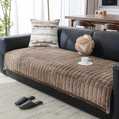 Sofa Cushion Cover Flannel Non-Slip Bohemian Style Soft Plush Couch Cover – Machine Washable Solid Color Slipcover for 2/3/4-Seater Sofa