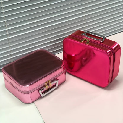 Glitter Makeup Travel Case Hard Shell Large Capacity Flat Lay Organizer Luxury Cosmetic Storage Box for Women Portable Fits in Suitcase Gold