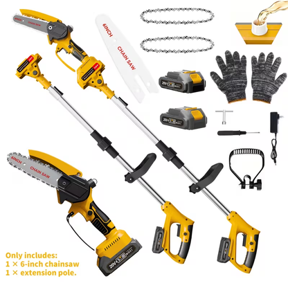 6-Inch Foldable Cordless Pole Saw with Two Chains, Red or Yellow Dual-Battery Packs and Black Option