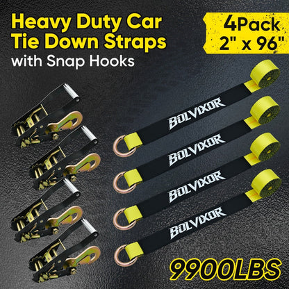 Wheel Straps Ratchet Tie Down 4-Pack 9, 900 lb Break Strength 2"x96" with Snap Hooks Anti-Slip Design – Heavy Duty UTV ATV SUV Truck Car