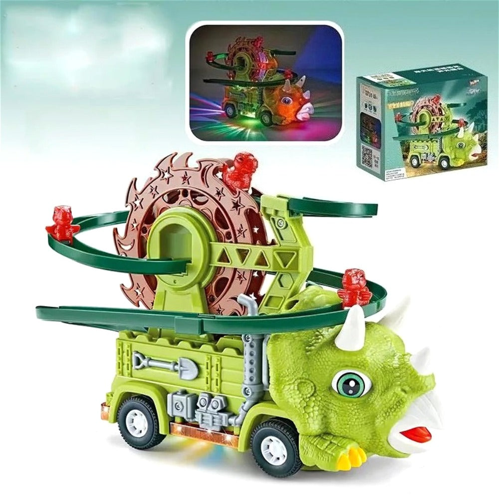 Toddler Dinosaur Track Set Orbital Triceratops Electric Stair Slide Roller Coaster Toy with Lights & Music