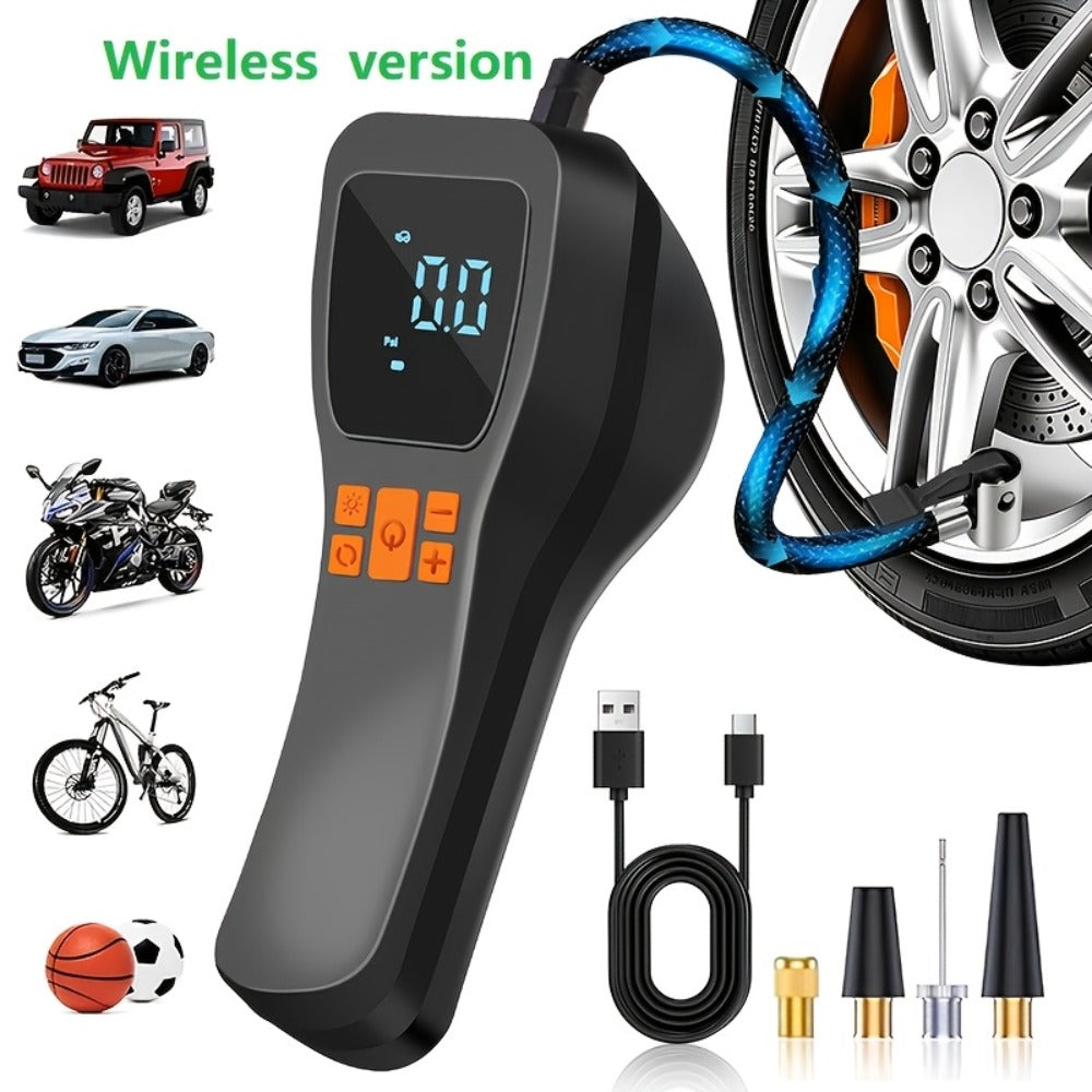 Cordless Tire Inflator Portable USB Rechargeable – Digital Gauge & LED Light, Fast Air Compressor with Auto Shutoff for Car, Bike