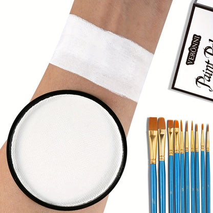 Water Activated Face Paint Kit 6 Colors with 10 Brushes, Water Based Face Body Paint Palette Black White Red