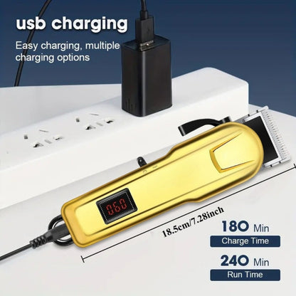 Hair Clipper Cordless USB-Rechargeable Set with Adjustable Blade, Four Guide Combs and Three Style Options