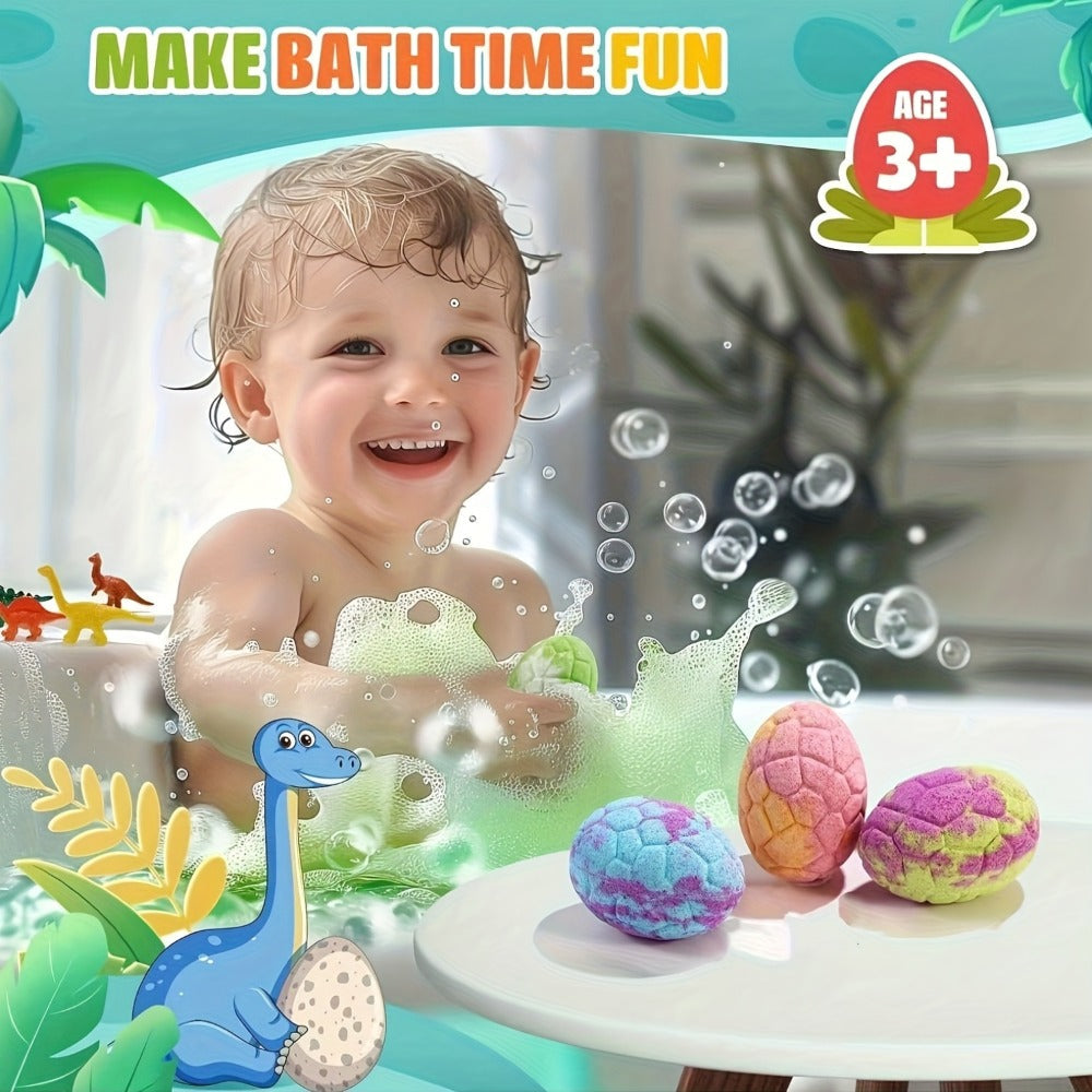 Bath Bombs, 6-Piece Dinosaur Surprise Set with Colorful Round Fizzers, Hidden Dinosaur Toys and Gift Box