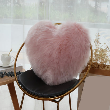 Heart Shaped Plush Pillow Cover Faux Wool Fluffy Cushion Cover for Sofa Bed Chair Car – Valentine's Day Decor Throw Pillowcase 17" Soft