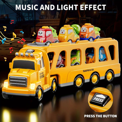 Transport Construction Truck Toy for Boys, 16.9 Inch Large Carrier Truck with 6 Cars, Lights & Sounds