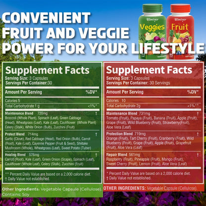 Superfood Capsules Fruits & Vegetables, 90 Fruit + 90 Veggie Capsules per Set for Bath Time, Home Spa and Personal Care
