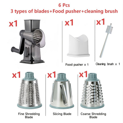 Rotary Vegetable Chopper Cheese Grater 5 Interchangeable Drum Blades Suction Base Handle for Cheese Vegetables Nuts Slicing Shredding