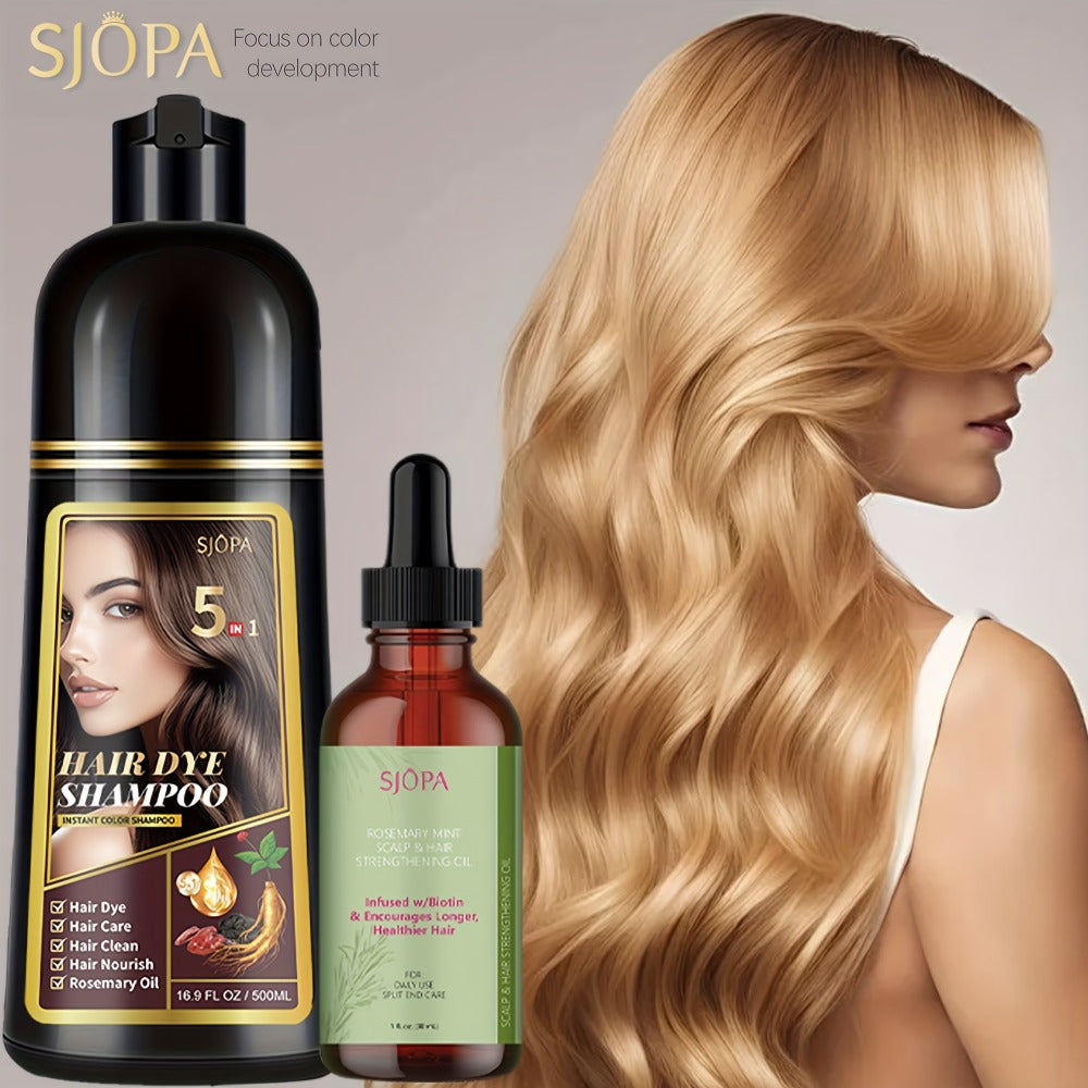 Glycerin Hair Color Shampoo Gift Set with Rosemary Oil, 5-in-1 Color & Care Formula 16.91oz, Gentle Non-Irritating Gray Coverage