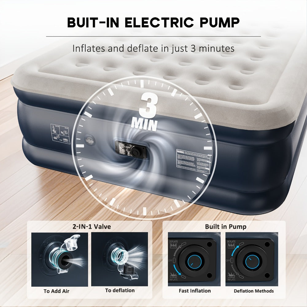 Air Mattress with Built-In Pump, 18'' Self-Inflating Portable Air Bed for Home, Camping & Travel