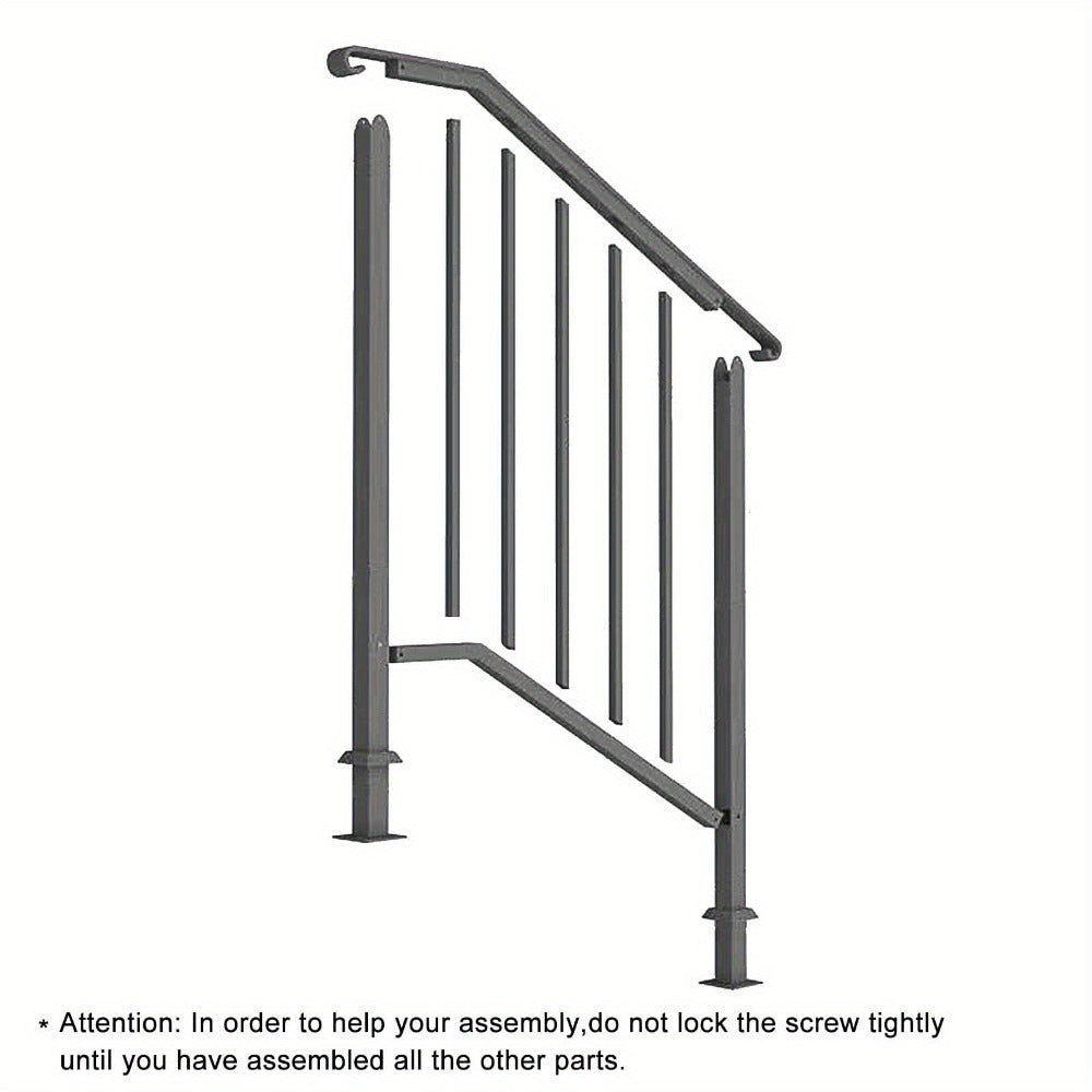 Wrought Iron Stair Handrail for 2-3 Steps - Matte Black & White Powder Coated Iron Picket Railing with Stainless Steel Post Mounts