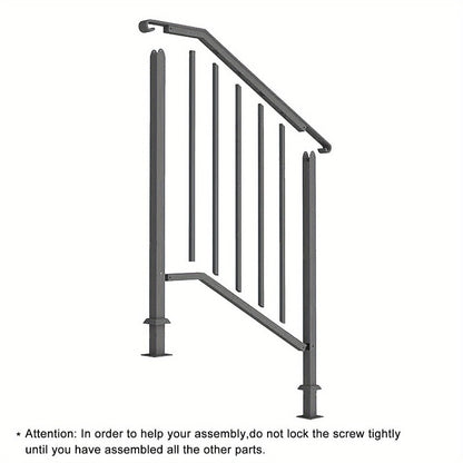 Wrought Iron Stair Handrail for 2-3 Steps - Matte Black & White Powder Coated Iron Picket Railing with Stainless Steel Post Mounts