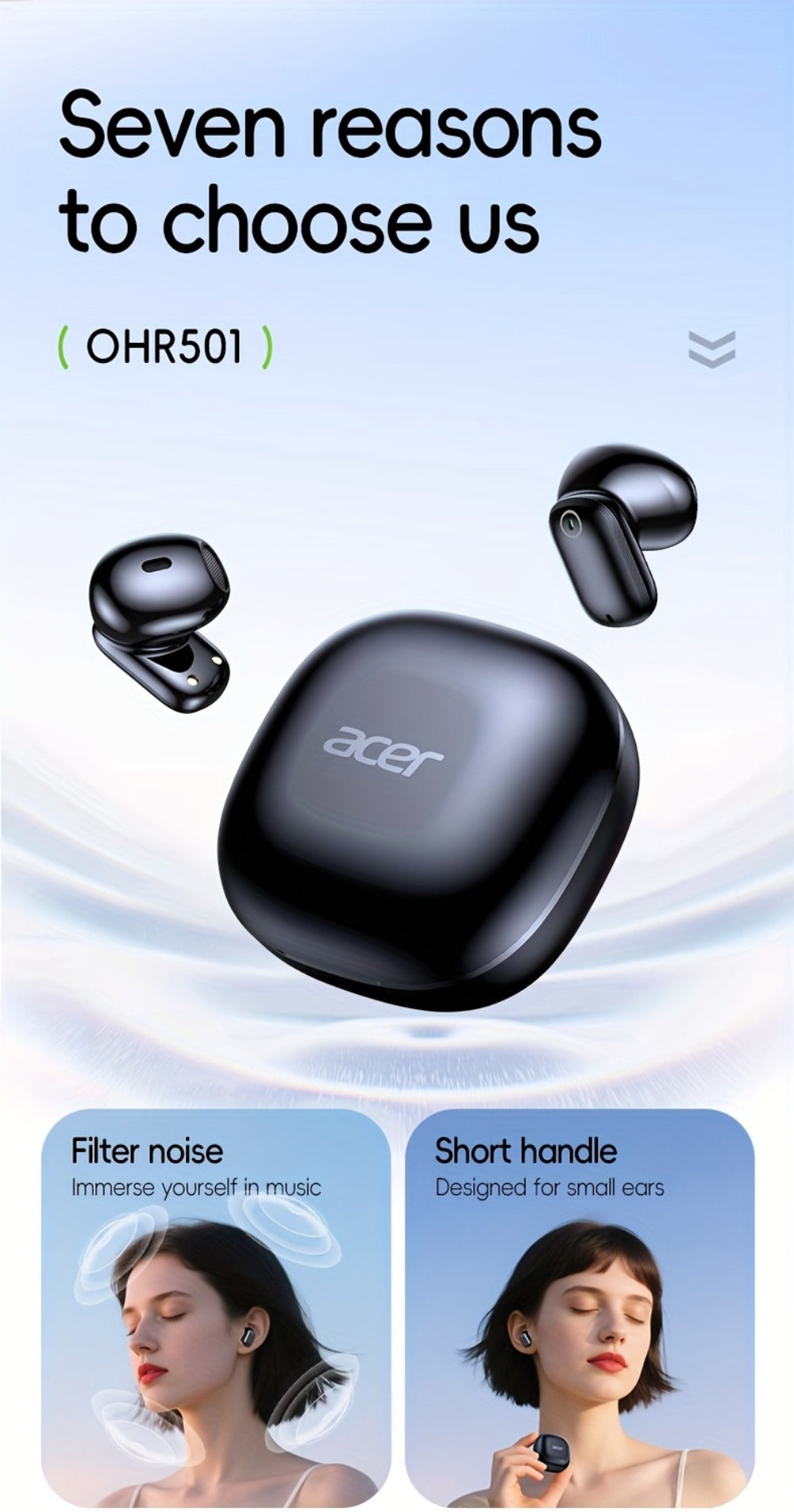 Wireless Earbuds Acer OHR501 Bluetooth 5.4 Semi-In-Ear with Touch Controls, Type-C Case and Eight Colors