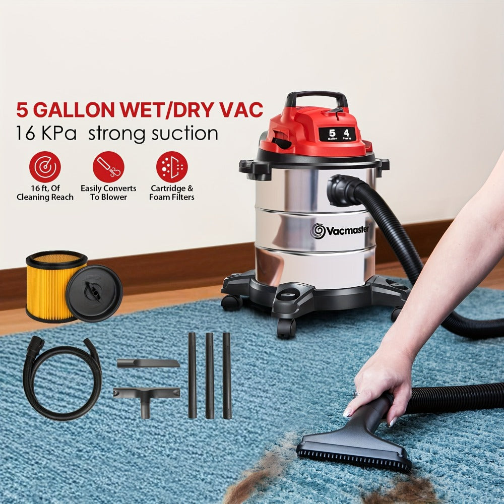 Wet Dry Vacuum Cleaner Shop Vac Stainless Steel 5 or 8 Gallon with Blower Function Powerful for Entryways, Bedrooms and Living Spaces