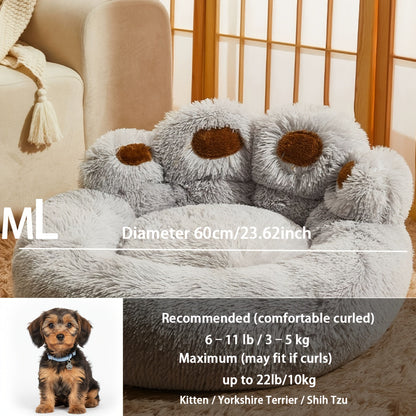 Bear Paw Plush Dog Bed with Filled Cushion Design in Pink, Grey or Coffee and Four Length Options