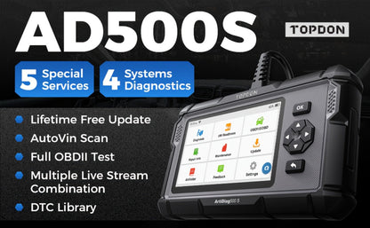 OBD2 Scanner with ABS SRS Engine Transmission Diagnostics 5 Reset Services Oil BMS DPF Throttle – TOPDON AD500S WiFi 5-Inch Touchscreen 90+