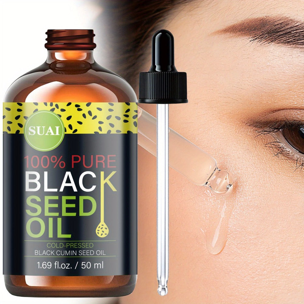 Black Seed Oil 100% Pure Cold Pressed Multi-Use Moisturizing Firming Skincare Oil for Face Body Hair Nails Eyelashes Natural Plant Extract