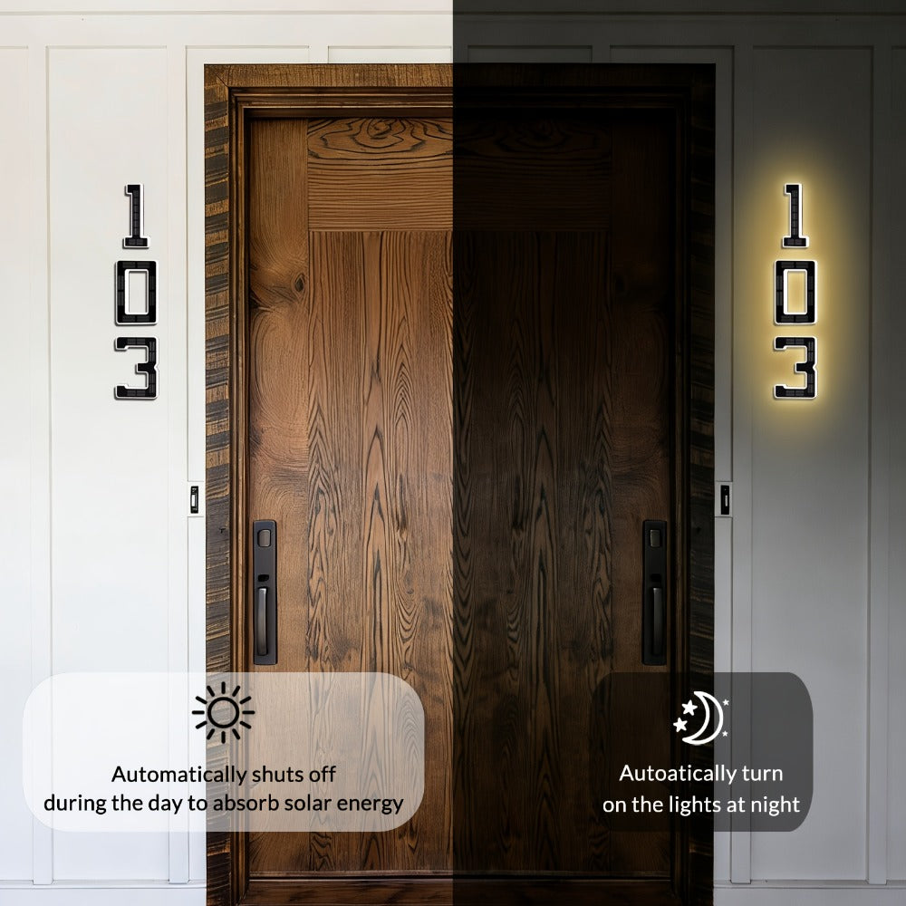 LED Solar House Number Light 6.7 Inch Wall Mounted, Smart Sensor Illuminated Address Number for Home Decor