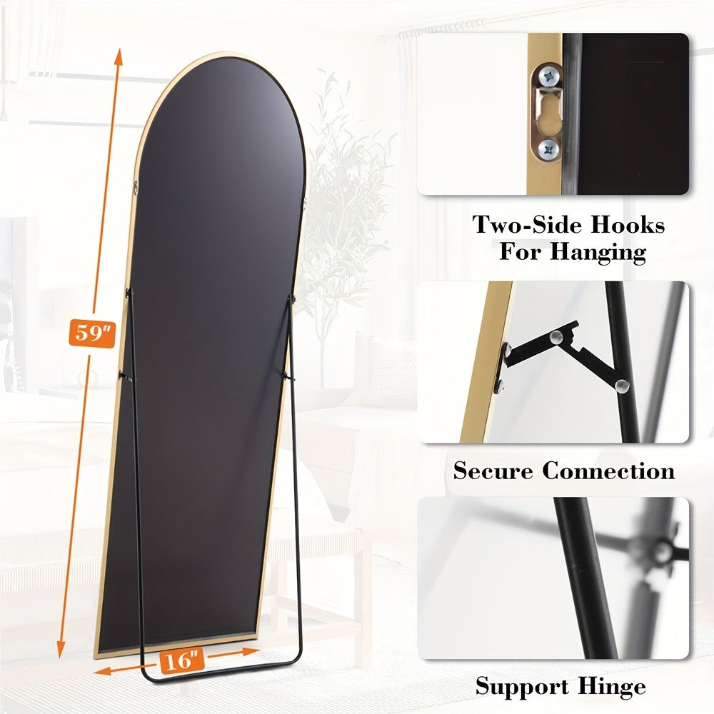Full Length Mirror Floor Standing, Arched & Rect Body Mirror with Stand, Hanging or Leaning Wall Mirror, Aluminum Alloy Thin Frame