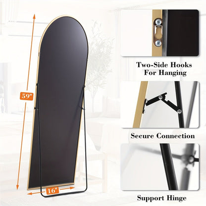 Full Length Mirror Floor Standing, Arched & Rect Body Mirror with Stand, Hanging or Leaning Wall Mirror, Aluminum Alloy Thin Frame