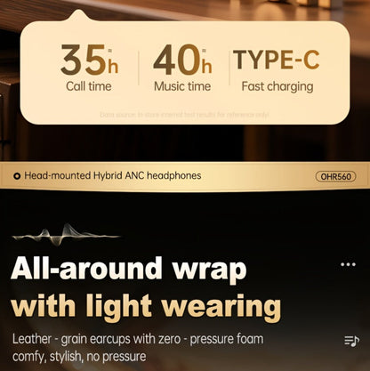 Acer OHR560 Over-Ear Headphones with Bluetooth 5.3, 40mm Drivers, ANC and ENC Labels, Foldable Earcups and AUX