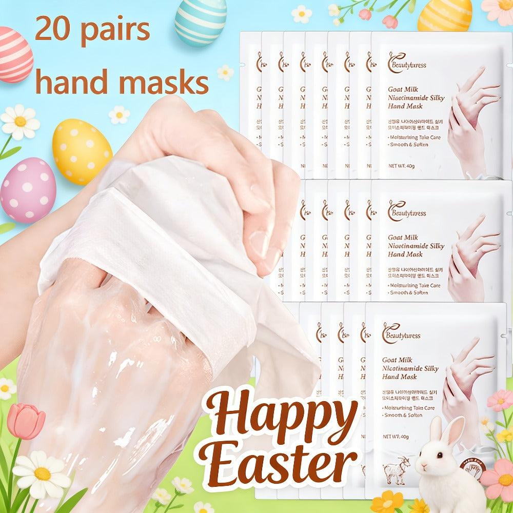 Moisturizing Hand Mask Gloves 20 Pairs with Niacinamide, Goat Milk & Glycerin | Brightening Deep Hydration Spa Treatment for Dry Rough