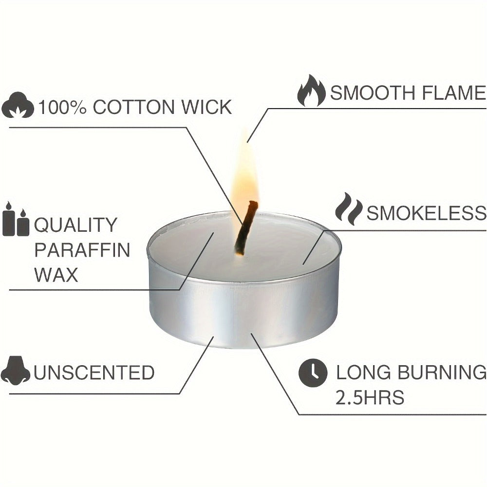Tea Light Candles Unscented White – 49 or 99 Pack Smokeless Wax Tealights 2. Burn for Weddings, Christmas