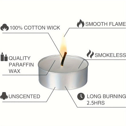 Tea Light Candles Unscented White – 49 or 99 Pack Smokeless Wax Tealights 2. Burn for Weddings, Christmas