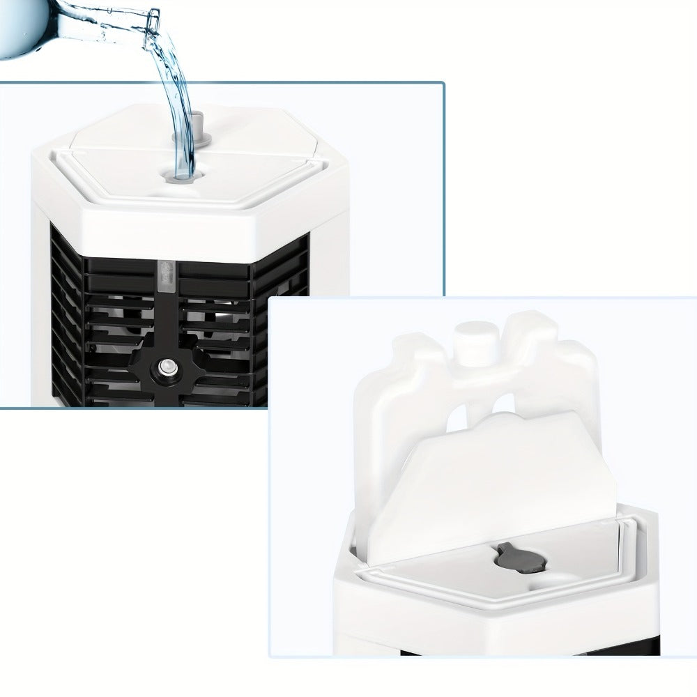Portable Ice Cooler Fan, Mini Personal Air Conditioner with Water Ice Cooling, Anti-Leak Design & Replaceable Filter