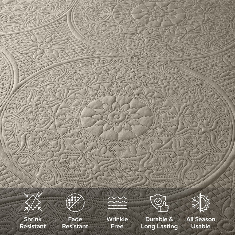 Floral-Pattern Three-Piece Bedspread Set in 16 Colors with Twin, Queen, King and California King Sizes