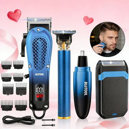 Men's Grooming Set USB Rechargeable Hair Clipper Electric Shaver Nose Ear Hair Trimmer for Everyday Face, Beard and Body Grooming