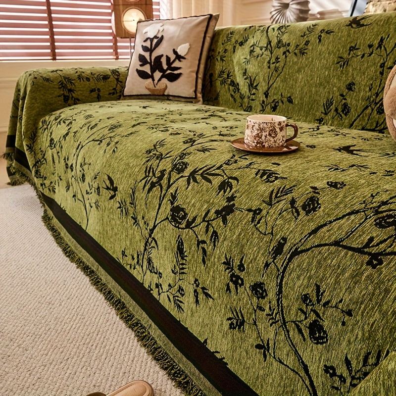 Sofa Cover Throw, Thick Chenille Floral Couch Slipcover in Three Colors for One-to-Four-Seat Sofas
