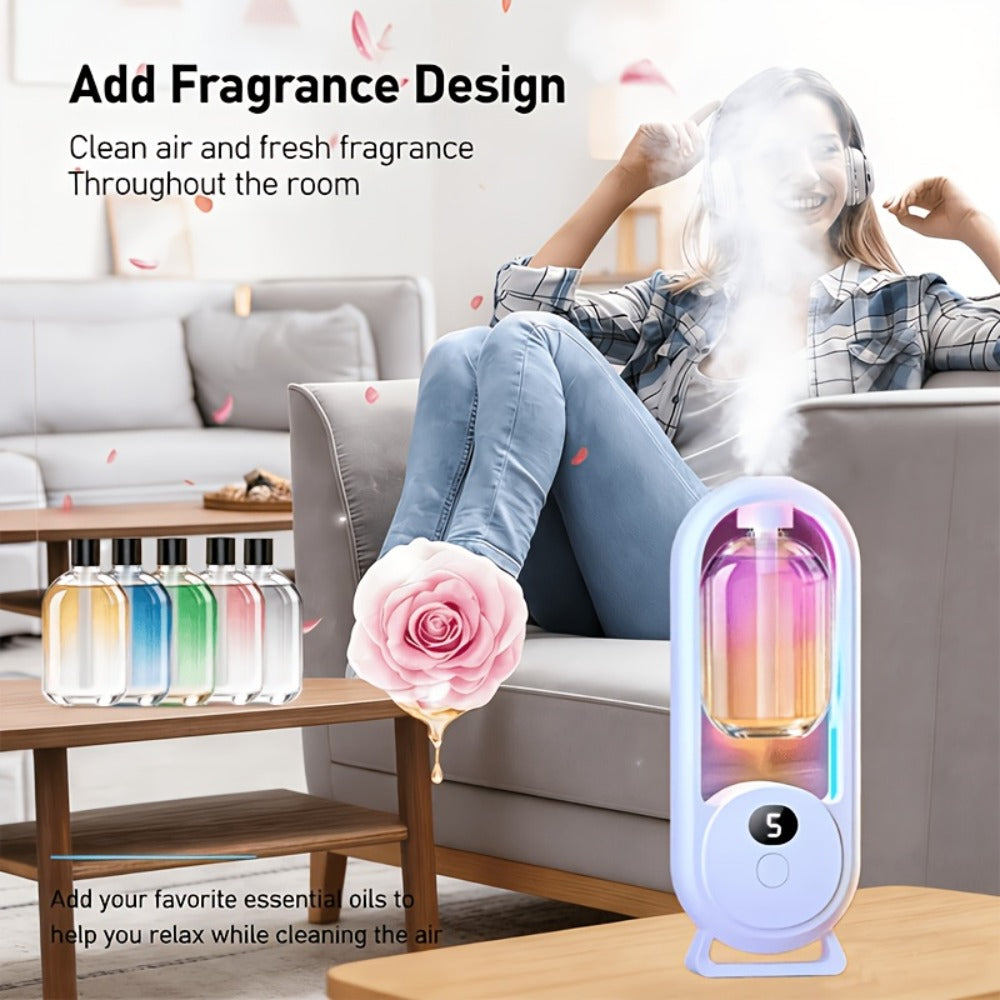 Aroma Diffuser with Five Intensity Settings, Color-Lighted Bottle Window and One- or Three-Oil Bundle Options