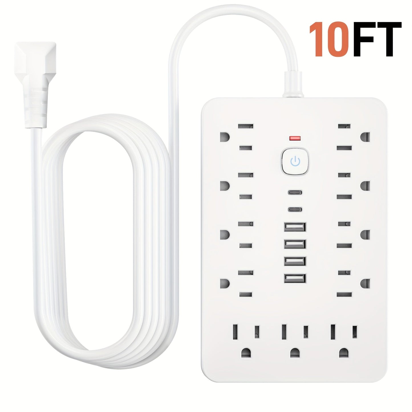 Surge Protector Power Strip 17-in-1 with 11 AC Outlets, 4 USB-A, 2 USB-C, Wall-Mount Slots and 5 or 10 ft Cord