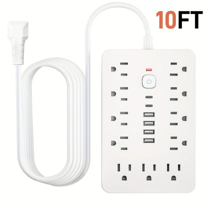 Surge Protector Power Strip 17-in-1 with 11 AC Outlets, 4 USB-A, 2 USB-C, Wall-Mount Slots and 5 or 10 ft Cord