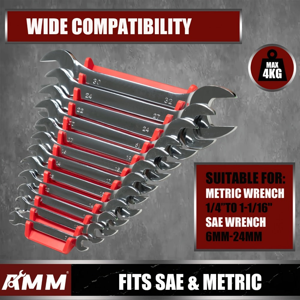 Magnetic Wrench Organizer 2-Pack – 24-Slot Wrench Holder for Tool Box Drawers & Wall Mount, SAE 1/4”–1-1/16” & Metric 6mm–24mm