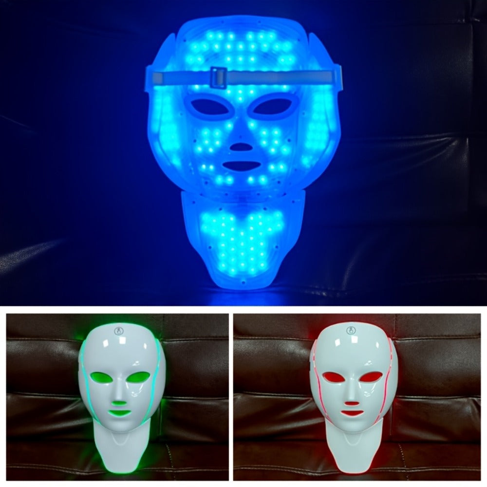 7-Color LED Light Therapy Facial Mask Device, Skincare Beauty Tool for Face & Neck, USB Rechargeable