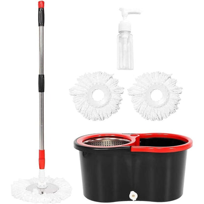 360 Spin Mop and Bucket Set with Wringer – Stainless Steel Extended Handle Spinning Mop Bucket System with Microfiber Mop Refills