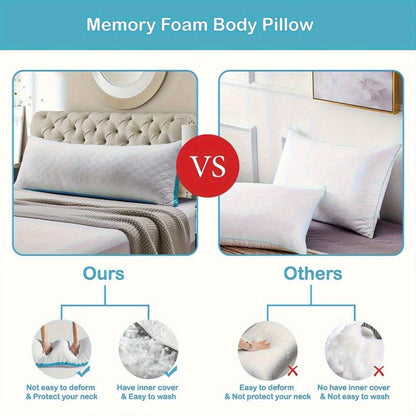 Memory Foam Body Pillow for Side Sleepers 51 Inch, Cooling Long Pillow with Breathable Polyester Cover, Firm Support Full Body Pillow