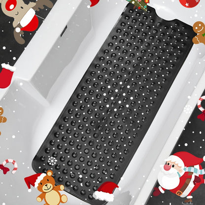 Black Suction-Cup Shower Bath Mat, 100 x 40cm with Drain Holes and Raised Circular Texture