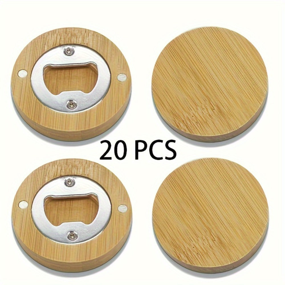 Bamboo Magnetic Bottle Opener Bulk 20 40 80 160 Pack – Round Fridge Magnet Blank Bottle Opener for Wedding Favors Party Gifts Kitchen Decor