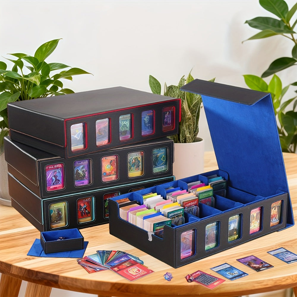 Trading Card Storage Box 5-Row with 24 Colored Dividers, 5 Card Sleeves & 5 Grid Boards – Card Organizer for Pokemon MTG Yu-Gi-Oh Sports