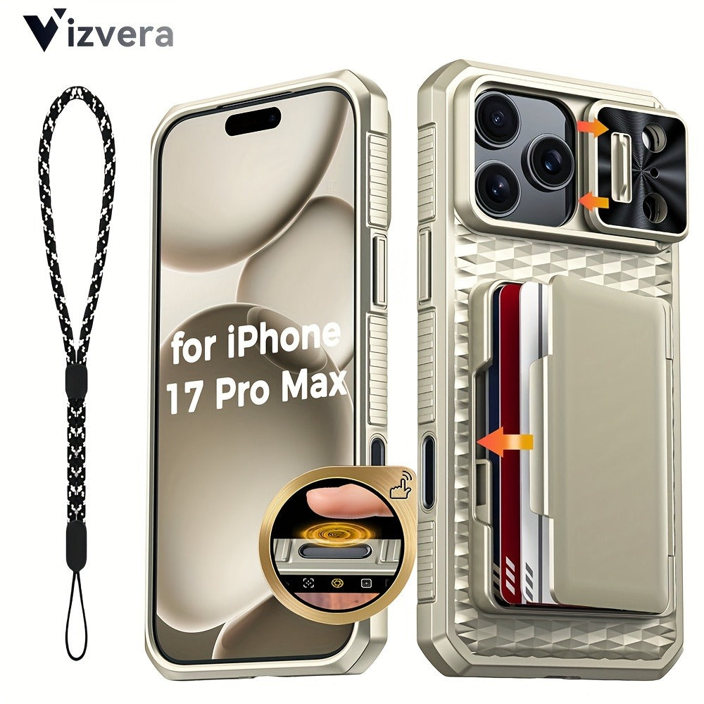 iPhone 17 Pro Max Wallet Case with Lanyard, 4-5 Card Holder, Sliding Lens Cover & Camera Control Button – Premium Protective Wallet Phone